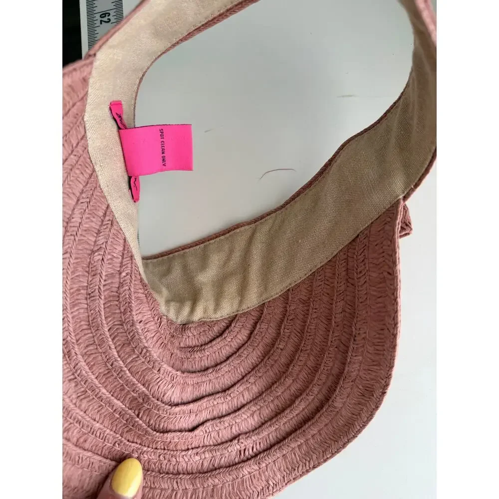 Betsey Johnson Cabow Cutie Blush Straw Visor Bow Gold Logo Heart One Size